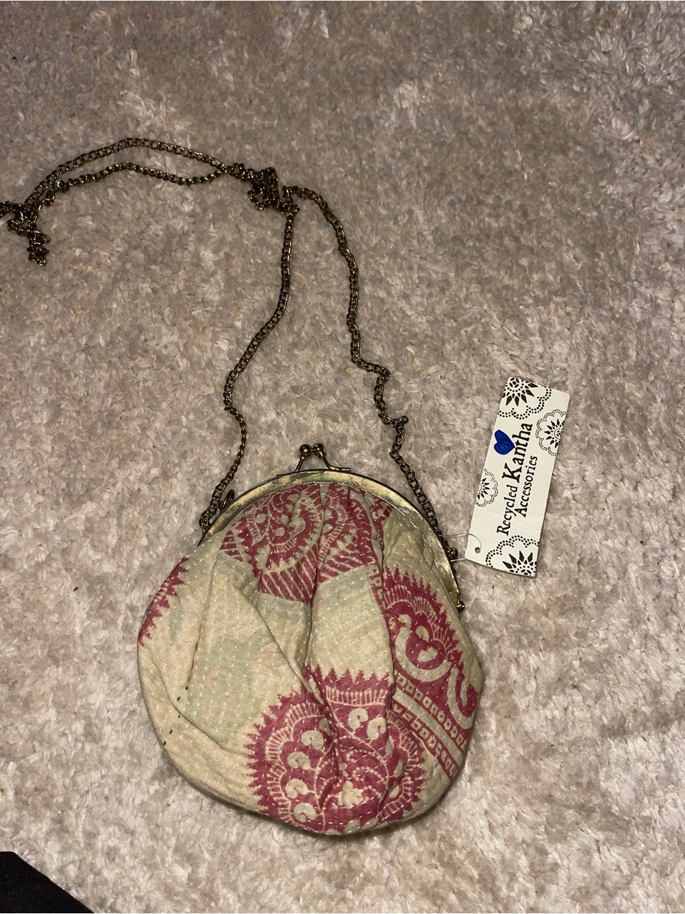 Boho Pink Patterned Round Crossbody Bag with Chain Strap